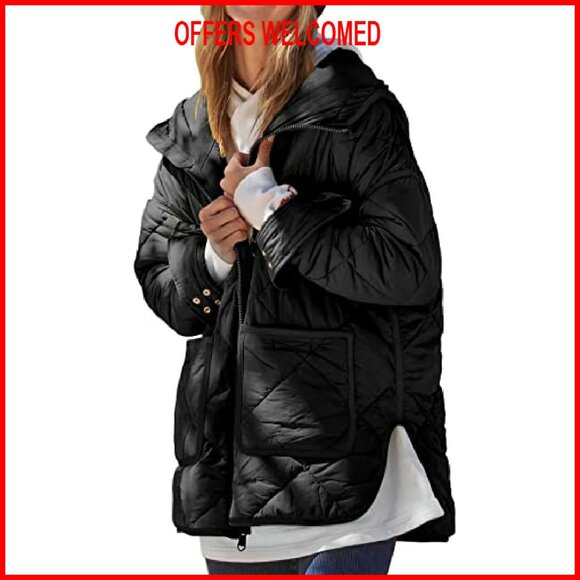 Quilted Puffer Jacket Hooded Long Sleeve Zip Up Winter Coat Lightweight - Picture 2 of 8